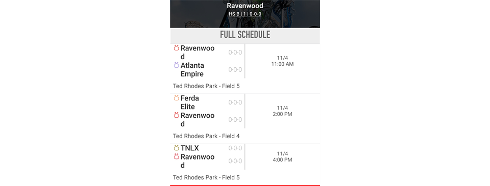 JV SCHEDULE      Saturday Nov 4th