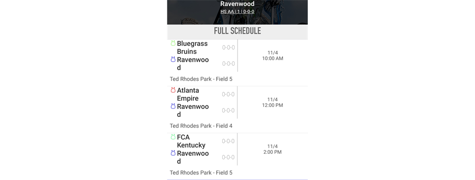VARSITY SCHEDULE Saturday Nov 4th